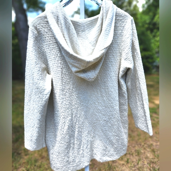 NWT Eileen Fisher Organic Cotton Linen Slub Hooded Cardigan Straight Fit in Bone - Picture 6 of 8